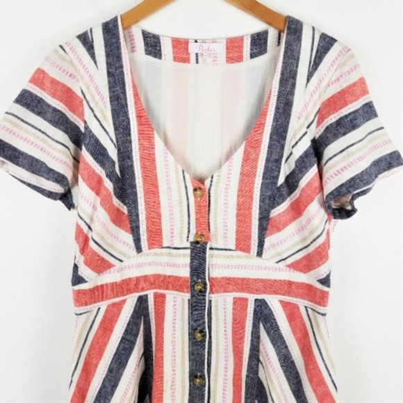 Parker Kacey Multicolor Striped Linen Blend Dress - Picture 8 of 13